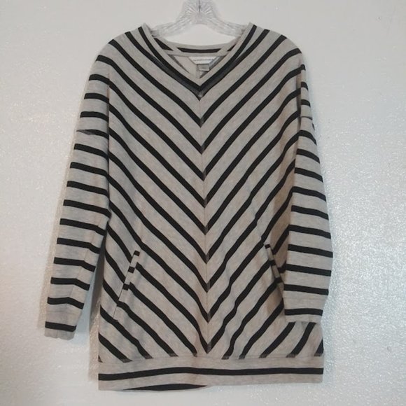 Christopher & Banks women's size S gray and black diagonal striped sweater - Picture 1 of 13